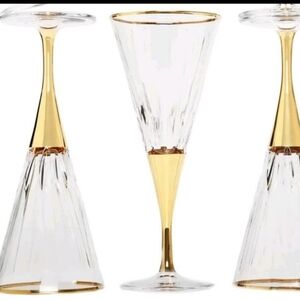 3 Classic Touch Gold Rimmed and Stemmed Wine Glasses